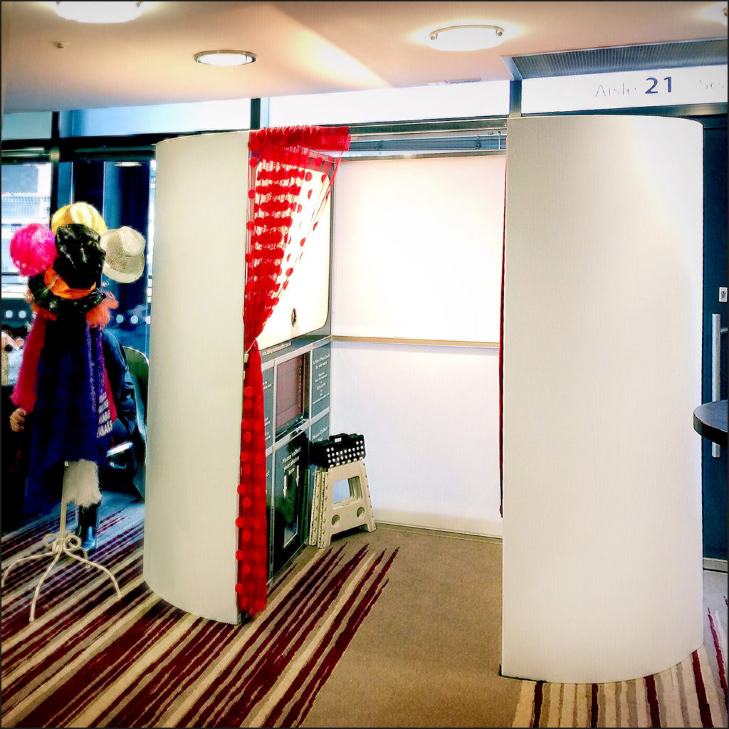 Classic White wedding Photo booth with red curtain